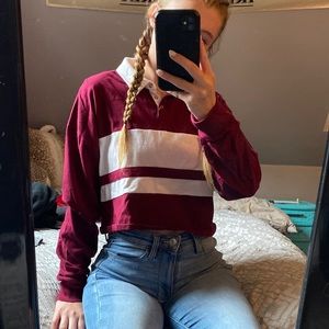 Maroon Cropped + Collared Long Sleeve